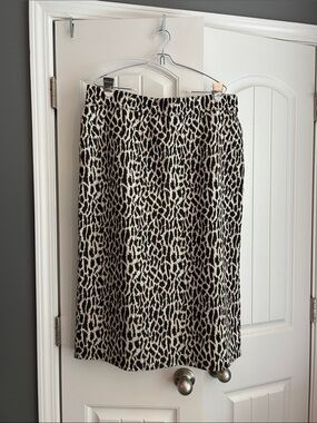 LOFT Animal Print Midi Skirt - Black & Cream